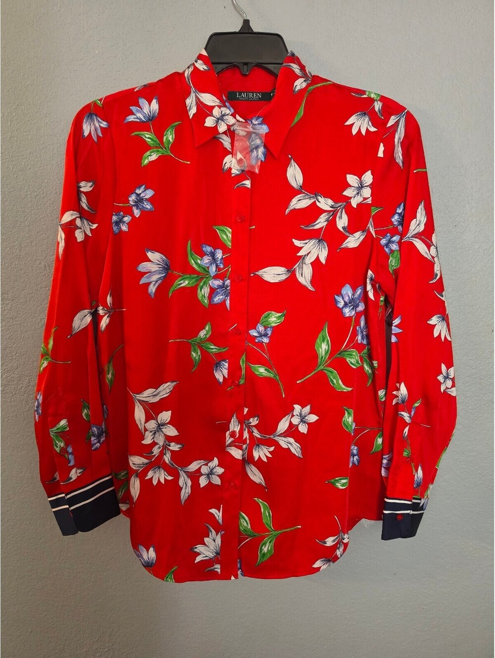Lauren Ralph Lauren Red Floral Button-Up Blouse Medium